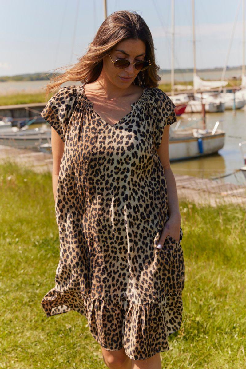 Sunrise Crop Lima Leo Dress 36538 | Khaki | Kjole fra Co'couture