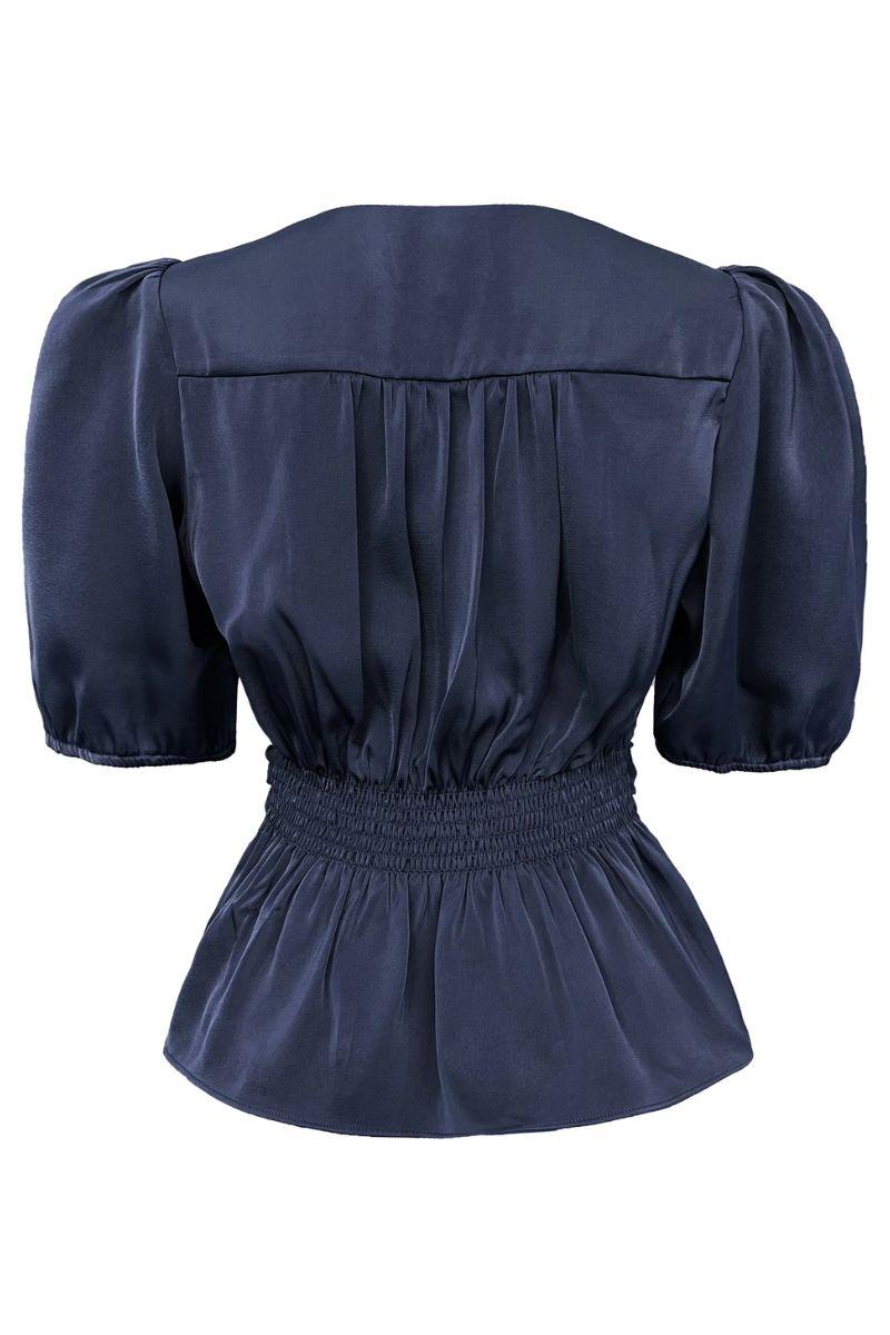 Tiki Ss Twist Blouse | Midnight Navy | Bluse fra Liberté