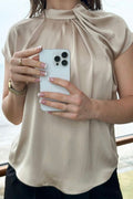 Fleur Draperad Satinblus | Mörk Sand