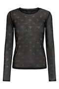 Mesh Ls Glitter T-shirt | Svart Hjärta Diamantprickig