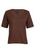 Ulla Ss V-ringad T-shirt | Mörkbrun