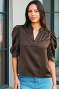 Roella Heavy Sateen Blus | Mörkbrun