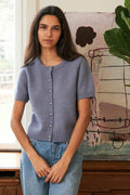 Mitta Stickad Cardigan | Rökblått