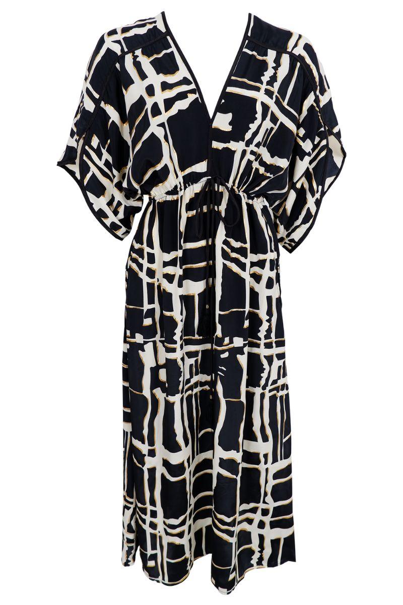 Luna Piped V-Neck Dress | Black Art | Kjole fra Black Colour