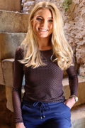Mesh Ls Glitter T-shirt | Mörkbrun Guldprickig
