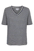 Ulla Ss V-ringad randig t-shirt | Marinblå vitrandig