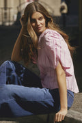 Rosalina Randig Ss Blus 35876 | Ljusrosa