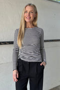 Natalia Ls Rundhalsad Blus | Svart Creme S Randig