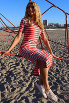 Natalia Ss Dress | Creme Orange Blue Stripe | Kjole fra Liberté