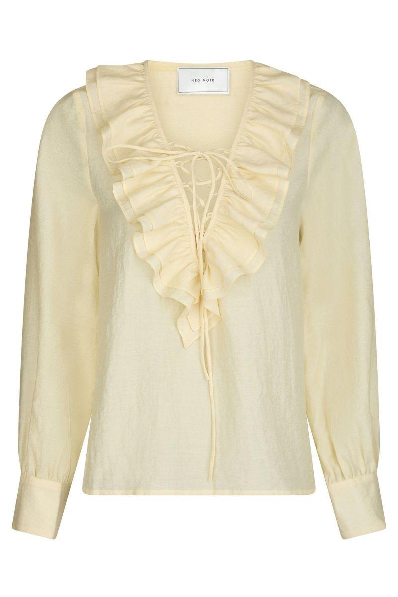 Katarina Crepe Ruffle Blouse | Light Yellow | Bluse fra Neo Noir