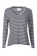 Ulla Ls V-ringad randig t-shirt | Marinblå vitrandig