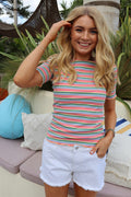 Natalia Ss Blus | Multi Orange Rosa Randig