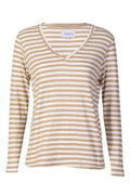 Ulla Ls V-ringad randig t-shirt | Sandvit randig