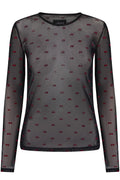 Mesh Ls T-shirt | Svart Röd Flock Rosett