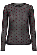 Mesh Ls T-shirt | Svart Röd Flock Hjärta