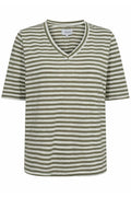 Ulla Ss V-ringad randig t-shirt | Armévit randig